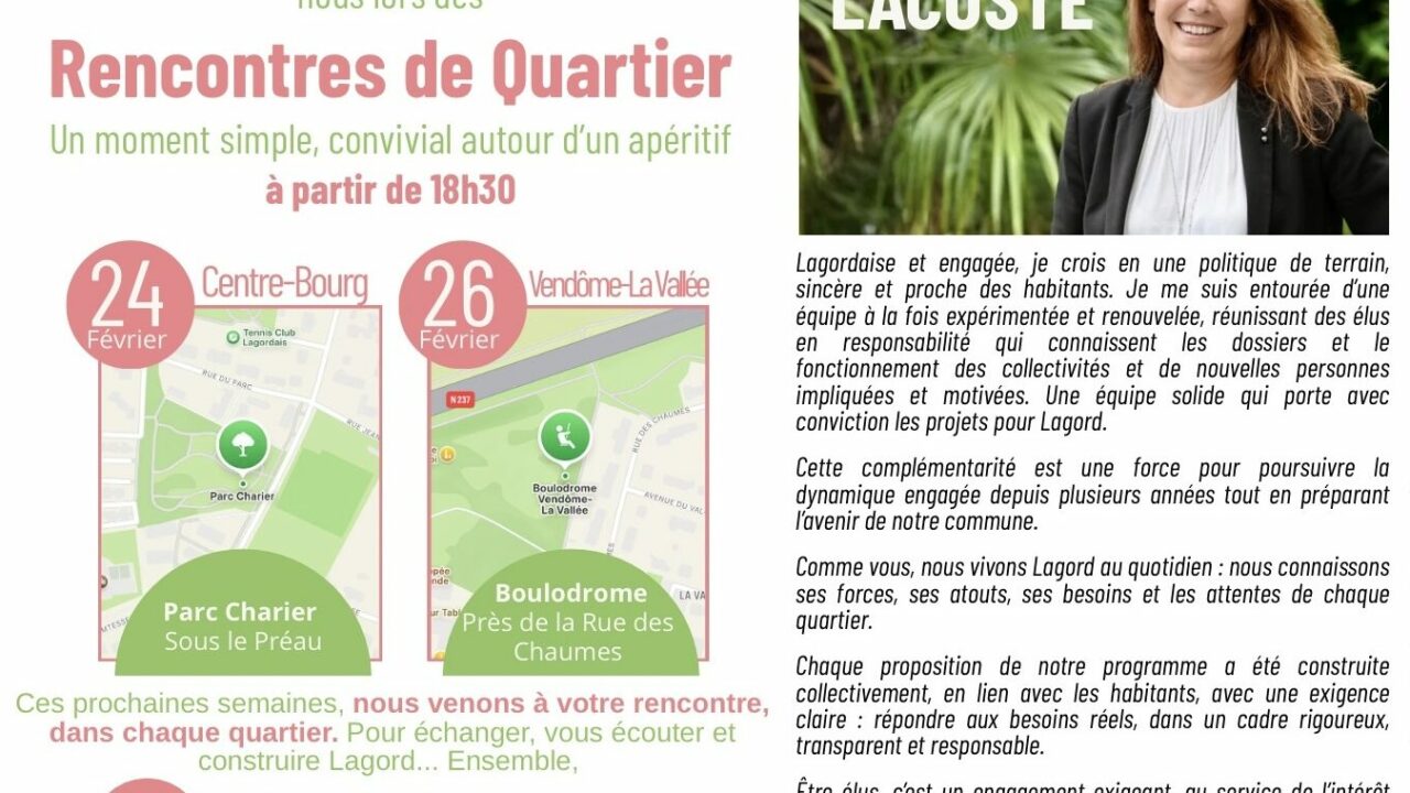 🏘️ Rencontres de Quartier : Continuons à construire et à faire vivre Lagord Ensemble